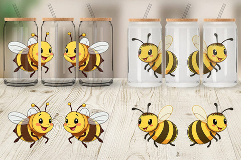 Glass Can Smiling Bee Sublimation artnoy 