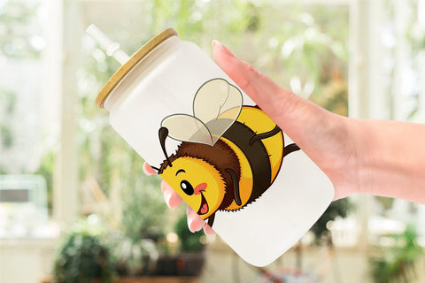 Glass Can Smiling Bee Sublimation artnoy 