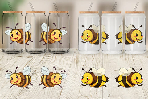 Glass Can Smiling Bee Sublimation artnoy 