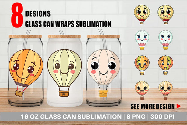 Glass Can Smiling Hot Air Balloon Sublimation artnoy 