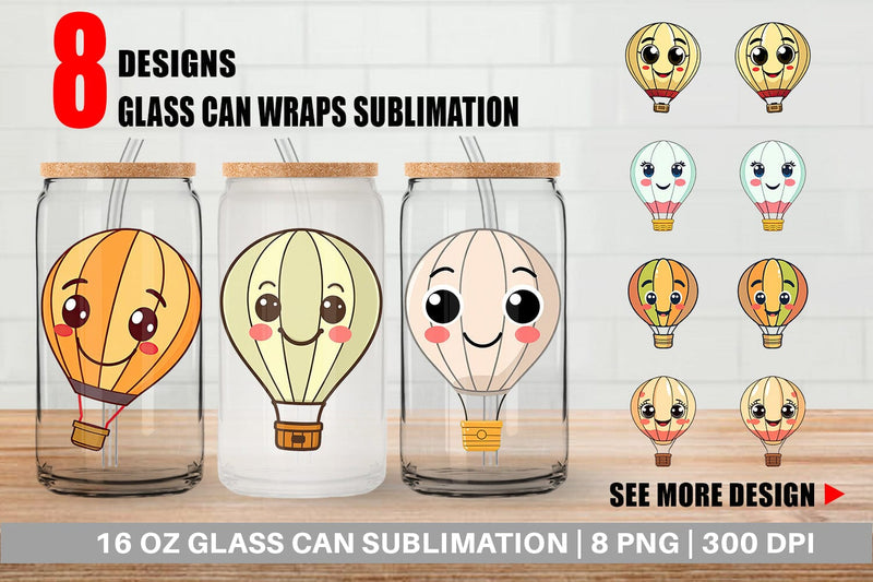 Glass Can Smiling Hot Air Balloon Sublimation artnoy 