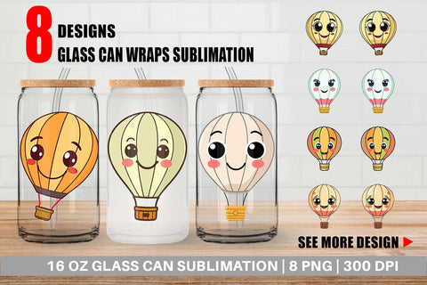 Glass Can Smiling Hot Air Balloon Sublimation artnoy 