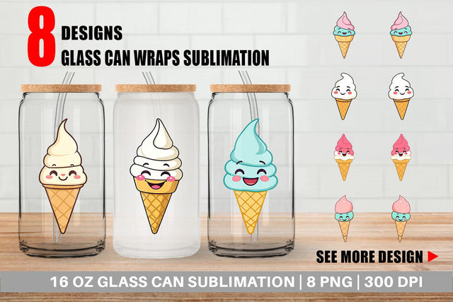 Glass Can Smiling Ice Cream Sublimation artnoy 