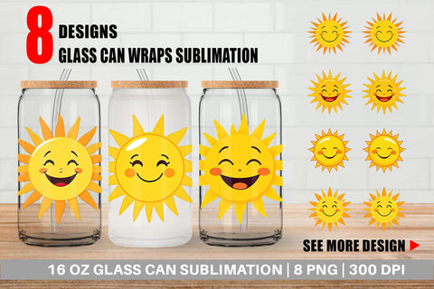 Glass Can Smiling Sun Sublimation artnoy 