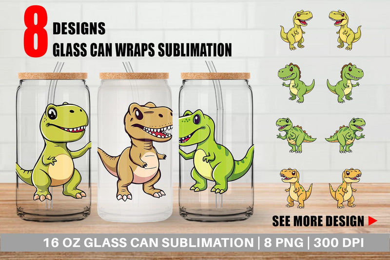 Glass Can Smiling T-Rex Sublimation artnoy 