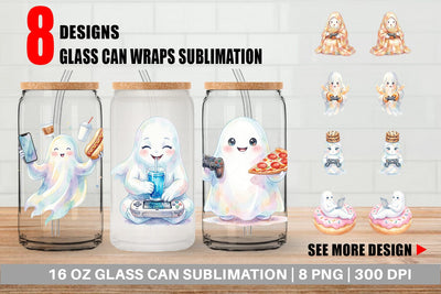 Glass Can Snack Time Gamer Ghost Sublimation artnoy 