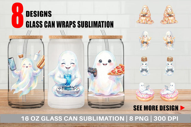 Glass Can Snack Time Gamer Ghost Sublimation artnoy 