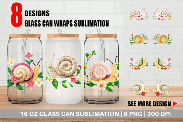 Glass Can Snail Embroidery Sublimation artnoy 