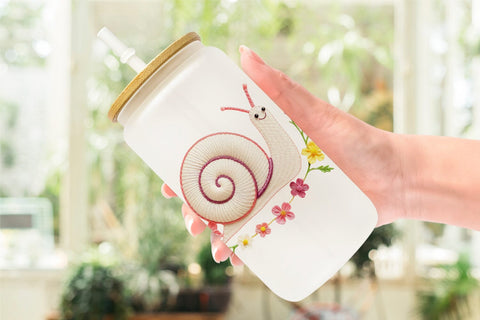 Glass Can Snail Embroidery Sublimation artnoy 