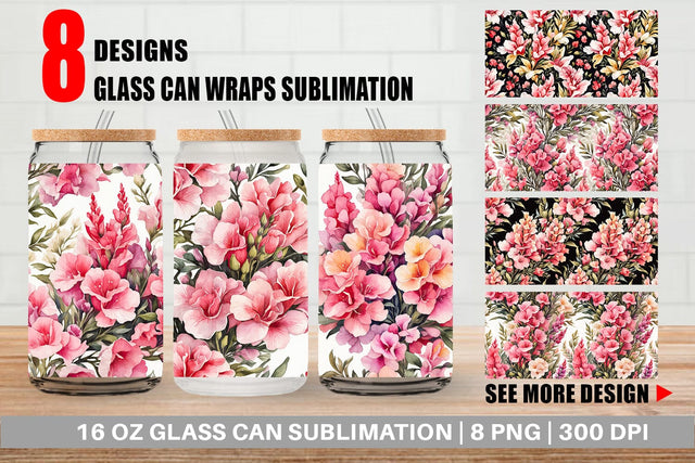 Glass Can Snapdragon Pattern Sublimation artnoy 