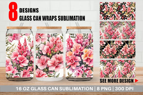 Glass Can Snapdragon Pattern Sublimation artnoy 