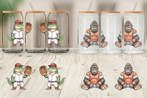Glass Can Snarky Baseball Catcher Watercolor Sublimation artnoy 