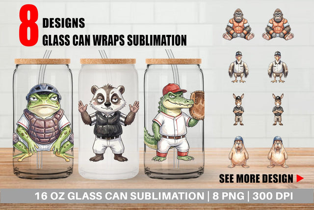 Glass Can Snarky Baseball Catcher Watercolor Sublimation artnoy 
