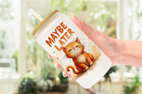 Glass Can Snarky Felines Watercolor Sublimation artnoy 