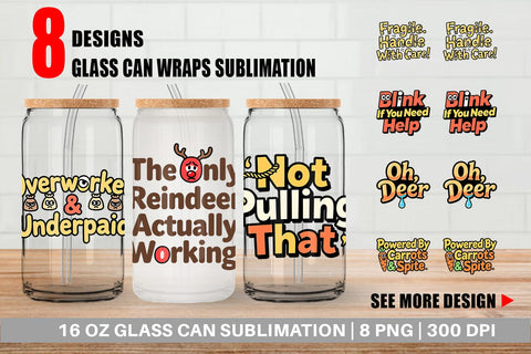 Glass Can Snarky Reindeer Holiday Sublimation artnoy 