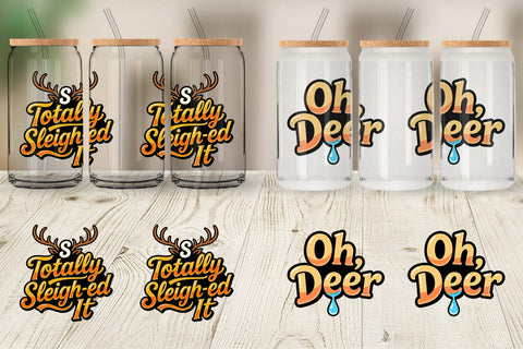 Glass Can Snarky Reindeer Holiday Sublimation artnoy 