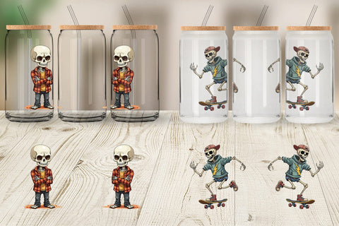 Glass Can Snarky Skeleton Sublimation artnoy 