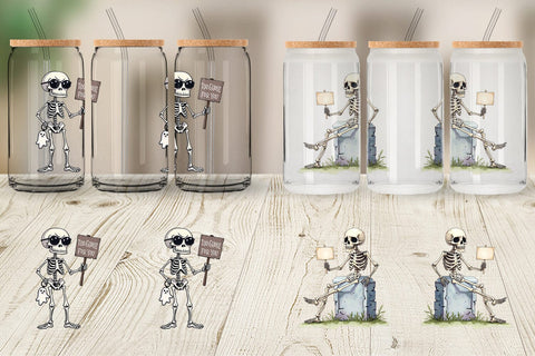 Glass Can Snarky Skeleton Sublimation artnoy 