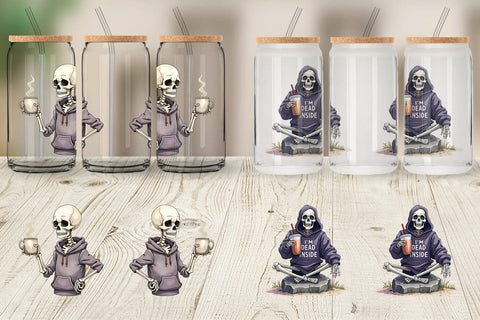 Glass Can Snarky Skeleton Sublimation artnoy 