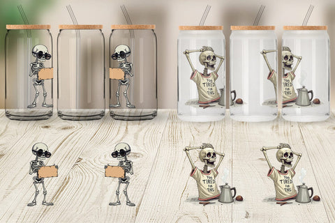 Glass Can Snarky Skeleton Sublimation artnoy 