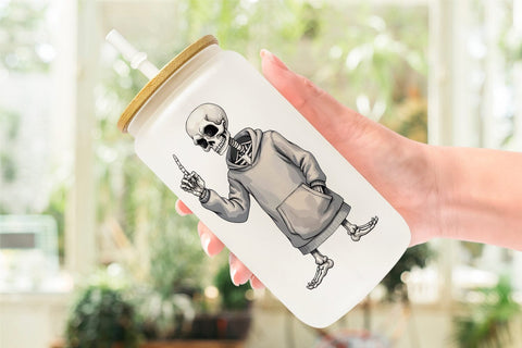 Glass Can Snarky Skeleton Sublimation artnoy 
