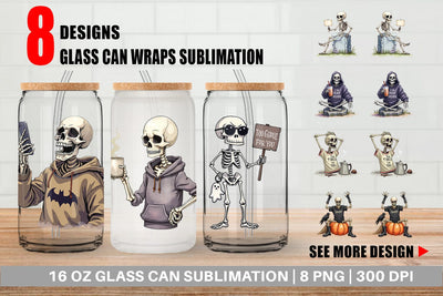 Glass Can Snarky Skeleton Sublimation artnoy 
