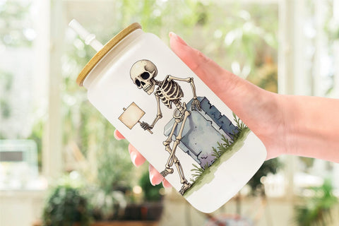 Glass Can Snarky Skeleton Sublimation artnoy 