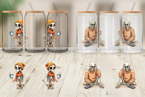 Glass Can Snarky Skeleton Sublimation artnoy 