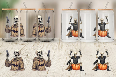 Glass Can Snarky Skeleton Sublimation artnoy 