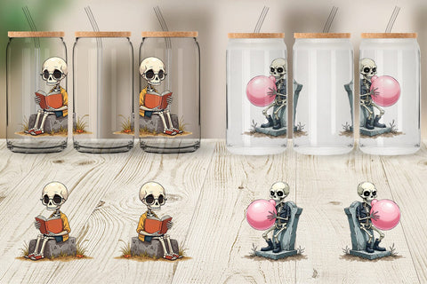 Glass Can Snarky Skeleton Sublimation artnoy 