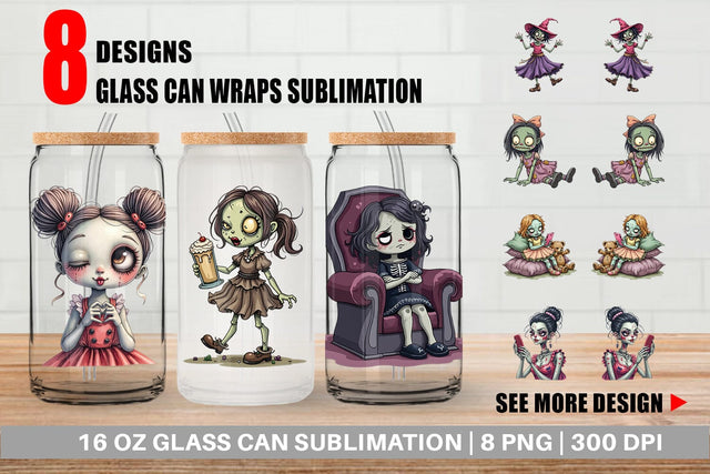 Glass Can Snarky Zombie Doll Sublimation artnoy 