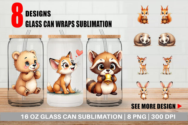 Glass Can Snow Buddies Watercolor Sublimation artnoy 