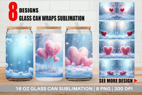 Glass Can Snow Hearts Sublimation artnoy 