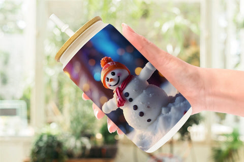 Glass Can Snowman Christmas Sublimation artnoy 