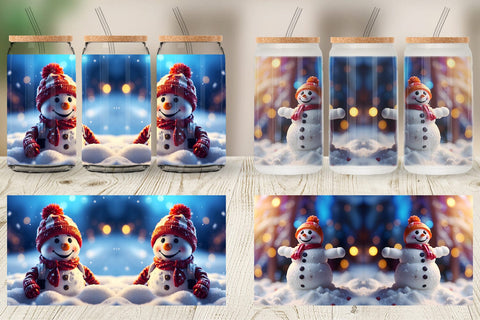 Glass Can Snowman Christmas Sublimation artnoy 