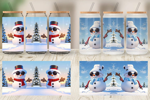 Glass Can Snowman Christmas Sublimation artnoy 