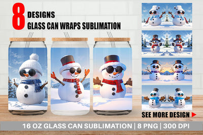 Glass Can Snowman Christmas Sublimation artnoy 