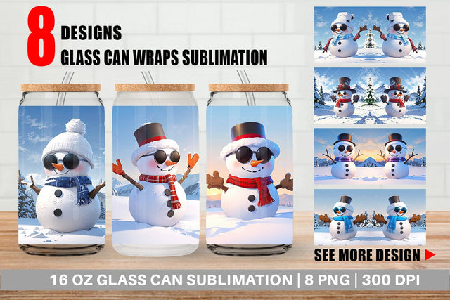 Glass Can Snowman Christmas Sublimation artnoy 