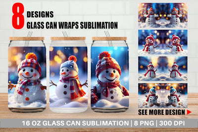 Glass Can Snowman Christmas Sublimation artnoy 