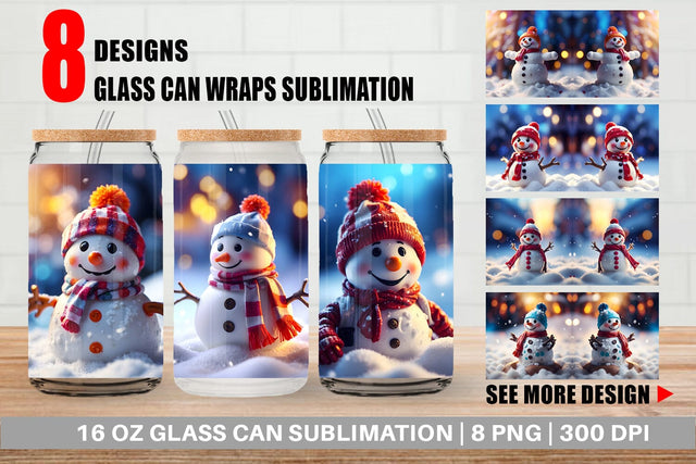 Glass Can Snowman Christmas Sublimation artnoy 