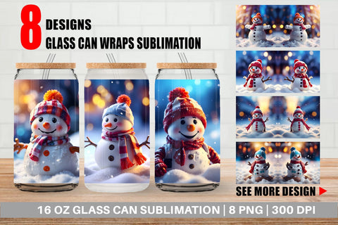 Glass Can Snowman Christmas Sublimation artnoy 