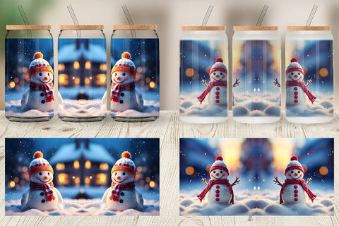 Glass Can Snowman Christmas Sublimation artnoy 