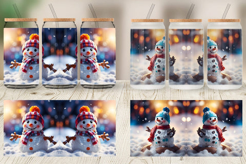 Glass Can Snowman Christmas Sublimation artnoy 