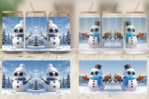 Glass Can Snowman Christmas Sublimation artnoy 