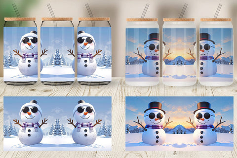 Glass Can Snowman Christmas Sublimation artnoy 