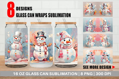 Glass Can Snowman Painting Sublimation artnoy 