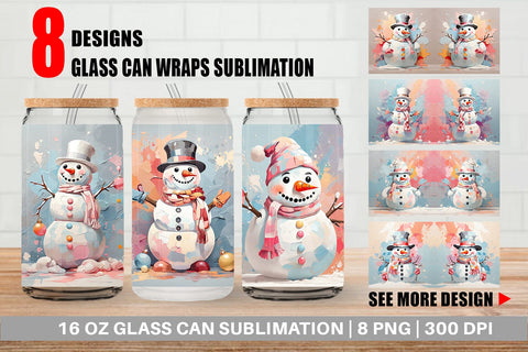 Glass Can Snowman Painting Sublimation artnoy 