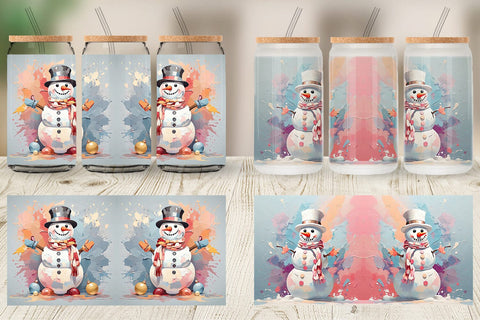 Glass Can Snowman Painting Sublimation artnoy 