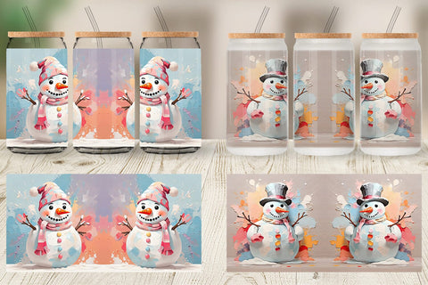Glass Can Snowman Painting Sublimation artnoy 
