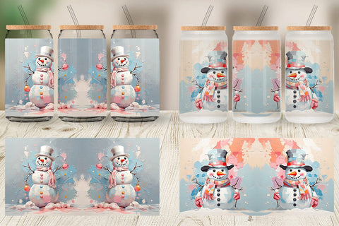 Glass Can Snowman Painting Sublimation artnoy 